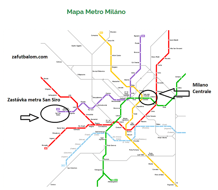 Miláno Metro mapa